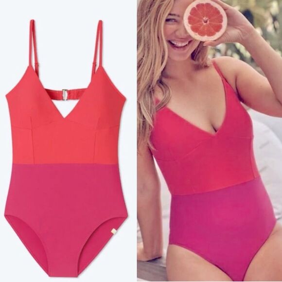 Summersalt The Wave One Piece Swimsuit Pink Red Size 10 Eco Fabric Colorblock - Picture 15 of 15